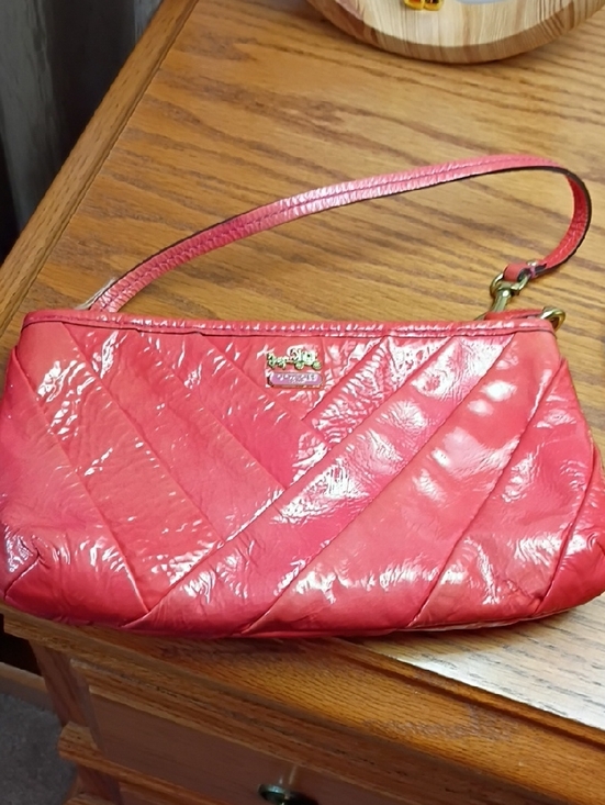 Coach Handbags - Coach Quilted Patent Leather Wristlet - Coral Pink